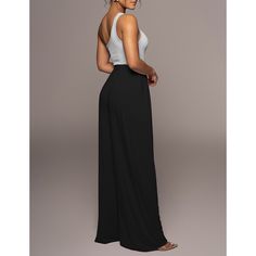 Black Solid Color Wide Leg Casual Pants Chic Black Bottoms, Solid Color Summer Evening Bottoms, Versatile Black Evening Bottoms, Versatile Black Evening Pants, Versatile Black Pants For Evening, Versatile Black Bottoms For Evening, Versatile Black Party Bottoms, Black Bottoms With Elastic Waistband For Evening, Wide Leg Casual Pants