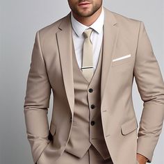 Category:Suits; Embellishment:Pocket; Season:Spring, Fall, Winter, Summer; Fabric:Polyester; Style:Business,Daily; Includes:Vest,Pants,Jacket; Occasion:Wedding; Fit Type:Plus Size; Jacket Buttons:Single Breasted Two-buttons; Jacket Pockets:Straight Flapped; Vest Buttons:4; Pattern:Solid Colored; Neckline:Notch; Listing Date:11/16/2023; Production mode:External procurement; Pant Length:; Pants Waist:; Shoulder Width:; Sleeve Length:; Bust:; Height:null; Weight (kg):null; Hips:; Clothing Length:; Elegant Blazer With Pockets For Groom's Wedding Attire, Fitted Wedding Suits With Pockets, Groom's Suit With Suit Collar And Pockets, Elegant Groom Tuxedo With Pockets, Wedding Three-piece Suit With Suit Collar, Classic Wedding Blazer With Pockets, Tailored Wedding Tuxedo With Pockets, Tailored Wedding Sets With Pockets, Tailored Three-piece Suit With Welt Pockets For Wedding