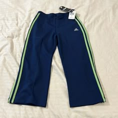 Adidas’s Capri Dark Green And Blue Xs Sport Wear Blue Capri Pants Outfit, Adidas Blue Three Stripes Activewear, Adidas Blue Activewear For Spring, Spring Blue Athletic Pants, Casual Blue Capris For Sports, Adidas Pants Women, Capri Pants Outfits, Adidas Activewear, Black Capri Pants