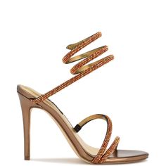 Maskil Ankle Wrap Heeled Sandals Bronze Sandals, Ankle Wrap Heels, Mule Sneakers, From Dress, Open Toe Heels, Round Toe Shoes, Wrap Heels, Sandal Heels, Ankle Wrap