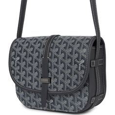 This Goyard Belvedere PM bag is of grey Goyardine canvas and decize taurillon leather with palladium hardware and features a grey adjustable leather crossbody/shoulder strap and trim, flat front exterior pocket, and white contrast stitching.The interior is lined with yellow cotton and features a flat pocket on the back wall and two open pockets on front wall.Origin: FranceCondition: New and never worn (plastic on hardware)Accompanied by: Goyard dustbag, felt and carebookMeasurements: 7" width x Goyard Belvedere Pm, Goyard Belvedere, Front Wall, Canvas Leather, Leather Crossbody, Dust Bag, Shoulder Strap, Stitching, Felt