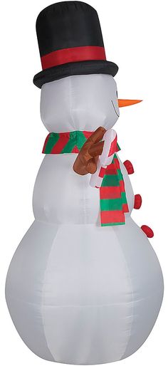 a large inflatable snowman wearing a hat and scarf