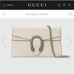 Brand New Never Used Gucci Dionysus Super Mini Bag In White Leather With Dustbag. Textured Resistant Leather Completed With Tiger Head Spur Closure Covered In Crystal Stones. Gorgeous Chain Shoulder Strap And Keychain That Can Be Used For Accessory Or To Attach This Bag To A Separate Larger Bag. Elegant Gucci Clutch Shoulder Bag, Elegant Gucci Bag With Chain Strap, Dionysus Super Mini Bag, Gucci Dionysus Super Mini, Tiger Head, Crystal Stones, Large Bag, Gucci Dionysus, White Bag