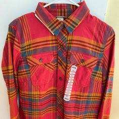 Nwt Duluth Trading Co Plaid Flannel. This Is A Burndt Red/Orange Color. Very Nice! Red Cotton Flannel Shirt For Fall, Red Orange Color, Duluth Trading, Plaid Flannel, Orange Red, Color Orange, Orange Color, Button Down Shirt, Plaid