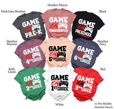 "Game On Custom School T-Shirt Hi! Welcome to my store, I'm delighted to see you here. My store's main goal is to provide you with premium everyday apparel with the best graphic t-shirts.  DESCRIPTION * Printed and shipped from the USA. * We use state of art printing on soft and quality shirts. * Different size options; crewneck, youth, women's v-neck, toddler, and baby size options.  * Effective customer service and expedited shipping.  * Solid colors are 100% airlume combed and ringspun cotton.  * Heather colors 52/48 cotton/polyester. * Shoulder taping. Side-seamed. Fitted at bicep. Tear-away label. 4.2 oz. SIZES AND COLORS * Please refer to the size charts for measurements before placing an order. * You can compare our numbers to one of your favorite shirts to make sure. * Unisex shirt Customizable School Spirit Tops For Fan Merchandise, Customizable Tops For School Spirit Fan Merchandise, Customizable Short Sleeve Fan Merchandise Tops, Customizable Fan Merchandise Short Sleeve Tops, Customizable Short Sleeve Tops For Fan Merchandise, Red Custom Print Tops For Game Day, Red Custom Print Top For Game Day, Customizable School Spirit Red T-shirt, Customizable Red Top For Streetwear