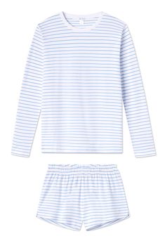 Pima Long-Short Weekend Set in Baltic Blue Stripe Lake Pjs, Matching Pj Set, Womens Long Shorts, Lake Pajamas, Cute Pajama Sets, Chill Fits, Cotton Pajamas, Cute Pajamas, Fashion 101