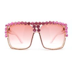 Here is a pure maximalist bling shade. Super glitzy large crowned rhinestone trim will give you maximum sparkle on your face. Classical retro oversized mobster style flat top silhouettes will add to the boldness. UV400 polycarbonate lenses will give you the maximum protection. (b050) Size: 5 11/16" (145mm) x 2 1/2" (65mm).  Color: Pink.  Gender: female.  Age Group: adult. Summer Party Jewelry With Rhinestones, Summer Party Jewelry With Bling, Glamorous Rhinestone Sunglasses For Summer, Glamorous Party Sunglasses With Bling, Glamorous Gold Sunglasses For Summer, Summer Party Glass Jewelry, Party Sunglasses With Rhinestones And Crystal Material, Party Crystal Sunglasses With Rhinestones, Glamorous Party Sunglasses With Rhinestones