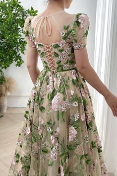 MissJophiel Short Sleeves O Neck Floral Embroidery Dress Floral Embroidered Midi Dress For Garden Party, Spring Floral Embroidered Maxi Dress For Prom, Fitted Floral Embroidery Midi Dress For Prom, Fitted Floral Embroidered Midi Dress For Prom, Fitted Midi Dress With Floral Embroidery For Prom, Spring Prom Maxi Dress With Floral Embroidery, Spring Floral Short Sleeve Dresses, Floral Applique Short Sleeve Dress For Garden Party, Short Sleeve Floral Applique Dress For Garden Party