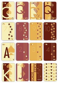 a set of playing cards with numbers and symbols on them, all in different colors