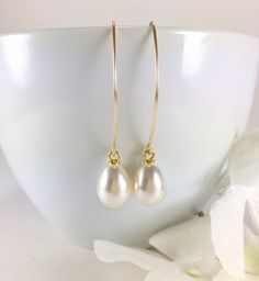 Gold Silver Rose Pearl Earrings Simple Pearl Dangle Drop | Etsy Classic Drop Hoop Earrings For Weddings, Pear-shaped Wedding Hoop Earrings, Elegant Teardrop Hoop Earrings For Wedding, White Pear-shaped Hoop Earrings For Wedding, Teardrop Hoop Earrings For Wedding, Classic Dangle Hoop Earrings For Wedding, Classic Wedding Hoop Earrings With Pearl Drop, Classic Wedding Dangle Hoop Earrings, Classic Teardrop Earrings For Wedding