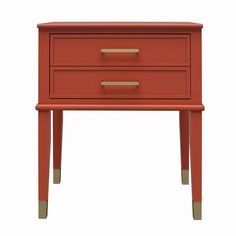 an orange nightstand table with two drawers