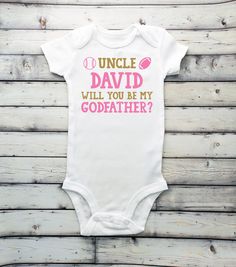 Uncle will you be my godparents? in multiple vinyl colors carters brand bodysuit Baby Announcement Grandparents, Pregnancy Announcement Onesie, Personalized Newborn, Take Home Outfit, Baby Sister, Pregnancy Reveals, Coming Home Outfit, Newborn Baby Gifts