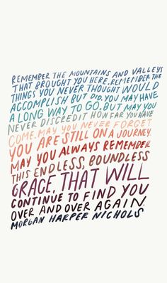 an art print with words written in different colors and sizes on the bottom half of it