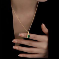 Gold Plated Emerald Green Necklace. Stainless Steel Tarnish-Free. Measurements: 15.7” - 19.7” Inches Long. Adjustable Closure.