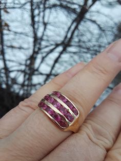 Beautiful 14k Yellow Gold, Natural Pink Sapphire ring, band. Some pics ENLARGED To See Details. Very Good Vintage Pre Owned Condition. Anniversary Ruby Jewelry Channel Set, Channel Set Ruby Jewelry For Anniversary, Ruby Channel Set Jewelry For Anniversary, Round Ruby Jewelry Channel Set, Fine Jewelry Ruby Ring With Channel Set Round Shape, Ruby Channel Set Jewelry Gift, Ruby Channel Set Jewelry For Gift, Channel Set Ruby Jewelry As A Gift, Channel Set Ruby Jewelry For Gift