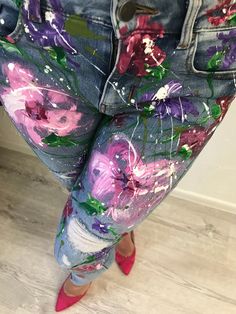 Paint Jeans, Fancy Birthday Party, Fancy Birthday, Paint Splatter Jeans, Painted Clothing, Knit Swimwear, Hand Painted Clothing, Clothes Jeans, Gucci Outfits