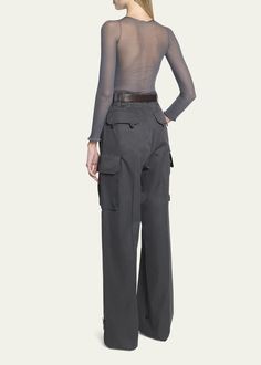 Saint Laurent Wide-Leg Cargo Pants with Leather Belt - Bergdorf Goodman High-waisted Parachute Pants With Belt Loops For Work, Full-length Parachute Pants With Belt Loops For Work, Utility Wide-leg Parachute Pants With Belt Loops, Utility Full Length Parachute Pants With Belt Loops, Full Length Cargo Pants For Work, Utility Wide-leg Pants With Belt Loops, Fall High-waisted Cargo Pants With Belt Loops, Utility Wide-leg Cargo Pants With Belt Loops, High-waisted Parachute Pants With Belt Loops For Fall