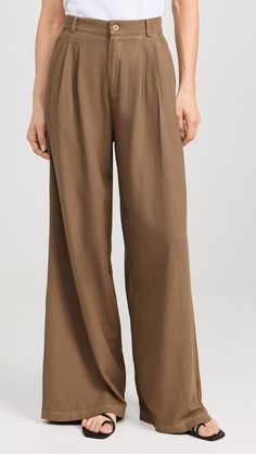 Stateside Linen Wide Leg Trousers | Shopbop High-waisted Linen Pants For Daywear, Versatile Linen Bottoms, Casual Linen Wide Leg Pants With Welt Pockets, Chic Flax Wide Leg Pants For Work, Chic Flax Linen Bottoms, Chic Flax Colored Linen Bottoms, Linen High-waisted Pants With Welt Pockets, Chic Cotton Bottoms In Flax Color, Linen Pull-on Pants For Daywear