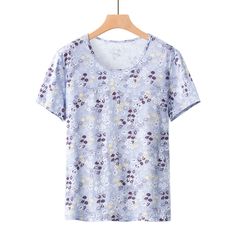 Womens 100% Cotton Floral T-Shirts Light Weight Soft Full Flower Tee Summer Floral Print Crew Neck Short Sleeve Top, Summer Floral Print Short Sleeve Crew Neck Top, Spring Floral Print Short Sleeve Crew Neck Top, Casual Crew Neck Short Sleeve Top With Floral Print, Casual Floral Print Crew Neck Short Sleeve Top, Summer Short Sleeve T-shirt With Floral Print, Cotton Floral Print Short Sleeve T-shirt, Summer Floral Print Short Sleeve T-shirt, Floral Print Short Sleeve T-shirt For Summer