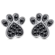 Fine 925 Solid Sterling Silver Little Paw Earrings Feature Round-Cut Black Simulated Diamonds That Beautifully Shimmer In A Pave Setting. Nwot. Makes A Beautiful Gift! Measurements Are Approximate. Anniversary White Gold Earrings With Black Diamonds, Nickel Free Black Earrings For Anniversary, Nickel-free Black Earrings For Anniversary, Sterling Silver Earrings With Black Diamonds For Anniversary, Sterling Silver Jewelry With Black Diamonds For Anniversary, Black Sterling Silver Fine Jewelry Earrings, Sterling Silver Earrings With Black Diamonds, Dog Paw Pendant, Gatsby Earrings