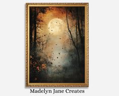 a painting with the words madelyn jane creates in front of an image of a full moon