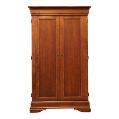 a wooden armoire with two doors and drawers