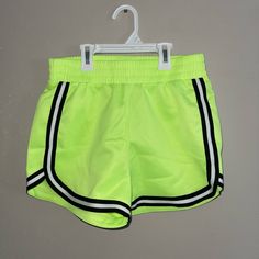 Nwot, Neon Shorts, Size Small High Waist Athletic Shorts With Pockets For Spring, Green Stretch Shorts With Elastic Waistband, Sporty Cotton Athletic Shorts For Beach Season, Trendy Shorts With Elastic Waistband, Trendy Green Vacation Shorts, Sporty Beach Season Bottoms With Pockets, Trendy Green Shorts For Beach, Sporty Beach Bottoms With Pockets, Trendy Green Shorts For Vacation