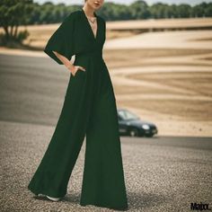 Majxx – Formal Attire Jumpsuit with Deep High Waist and Wide-Leg Pants – Majxx Green Stretch Jumpsuits And Rompers For Workwear, Summer Workwear Full-length Jumpsuits And Rompers, Full-length Summer Jumpsuits For Work, Full Length Summer Jumpsuits And Rompers For Work, Green Fitted Wide-leg Jumpsuits And Rompers, Solid High-waisted Spring Jumpsuits And Rompers, Spring Stretch Full Length Pantsuit, Spring Stretch Full-length Pantsuit, Green Wide-leg Jumpsuits And Rompers For Spring