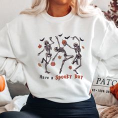 Have A Spooky Day sweatshirt Skeleton Sweatshirt, Skeleton Pumpkin, Spooky Skeleton, Pumpkin Sweatshirt, Halloween Crewneck, Stay Spooky, Pumpkin Sweatshirts, Skeleton Shirt, Pink Pumpkins