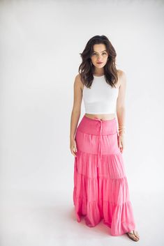 Maxi skirts are one of our favorite wardrobe essentials. Our Alara maxi is one you have to add to your closet. This lightweight, lined, flowy maxi skirt will be a wardrobe staple this spring, summer and beyond. So bring a little bit of joy to your day. Perfect for all types of warm weather days ahead! Size Chart Features: smocked waist drawstring maxi length lined fabric content: model is wearing a small. Height 5'4" Waist 26" Hips 34" bust 34 Flowy Maxi Skirts, Denim Accessories, Dress Romper, Long Skirt, Warm Weather, Bottoms Pants, Short Tops, Wardrobe Essentials, Maxi Skirt