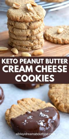 keto peanut butter cream cheese cookies stacked on top of each other