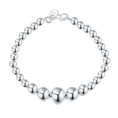 Silver Plated 925 Exquisite Sandy Beads Bracelet - Kirijewels.com Silver Sterling Bracelets With Round Beads, Sterling Silver Bracelets With Silver Beads, Elegant Polished Beads For Bracelets, Classic Silver Bracelets With Round Beads, Elegant Silver Rosary Bracelet With 8mm Beads, Sterling Silver Bracelet With Round Silver Beads, Silver Sterling Rosary Bracelet With Round Beads, Elegant Hypoallergenic Rosary Bracelet With Round Beads, Elegant Silver Bracelets With Large Beads