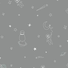 a gray background with white stars and space related objects