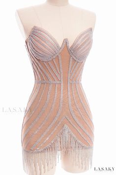 Lasaky - Elegant Rhinestone-Embroidered Fringe Corset Mini Dress Mini Corset Dress, Special Event Outfit, Rave Babe, Rhinestone Fringe, Corset Mini Dress, Patterned Cardigans, Rhinestone Dress, Stylish Clothes For Women, All Eyes