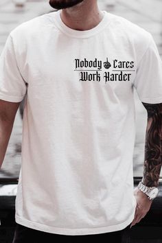 Get motivated with our "Nobody Cares Work Harder" T-shirt, perfect for the gym, training sessions, or just daily inspiration. Made from soft, breathable cotton, this shirt ensures comfort during your toughest workouts. The bold, distressed text serves as a reminder that the only way to achieve your goals is through relentless effort. Available in various colors and sizes, this tee is designed for those who push beyond limits. Elevate your mindset and your wardrobe with this essential piece. Material: 100% cotton Fit: Classic fit Durability: High-quality print and fabric for long-lasting wear Colors: Multiple color options available Sizes: Available in a range of sizes for all body types Pump Cover, Get Motivated, Work Harder, Gym Training, Multiple Color, Daily Inspiration, Body Types, Comfort Colors, Work Hard