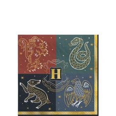 the harry potter napkins are designed to look like hogwart's crests