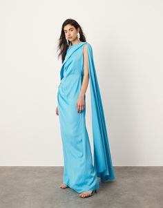 Dresses by ASOS EDITION When the dress code means a dress Draped design Open back Back zip closure Regular fit Formal Blue Draped Maxi Dress, Elegant Blue Draped Maxi Dress, Blue Bias Cut Floor-length Maxi Dress, Luxury Blue Asymmetrical Maxi Dress, Elegant Turquoise V-neck Maxi Dress, Dress Drape, Designer Drapes, Prom Party Dresses, Maxi Dress Trend