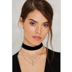 Nasty Gal More Or Less Layered Black Choker Nwt/ Black Velvet Choker With Three Unique Chains That Are Attached./Each Chain Is A Different Style With A Mixture Of Silver And Gold./The Middle Chain Is Silver. All The Charms Are Silver./Two Of The Charms Have A Glittery Rhinestone./ Length: 11 Inches Plus A 3 Inch Extender. New With Tags/ No Trades/ No Offline Transactions (Unless Local)/ Smoke Free & Pet Free Home/ Offers Welcome/ Please Ask Questions/ Bundle Discounts Apply Chic Layering Choker, Necklaces Black, Black Velvet Choker, Multi Chain Necklace, Layered Choker Necklace, Layered Chain Necklace, Lace Layers, Layered Chokers, Lace Necklace