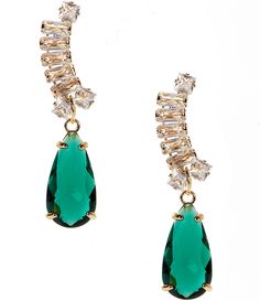 From C by Cezanne&#x2C; these earrings feature:Drop earringsMetal/CZ Post closureApprox. 2" L x 0.43" LImported. Gold Drop Earrings, Dillard's, Accessories Jewelry, Gold Earrings, Emerald, Drop Earrings, Gold