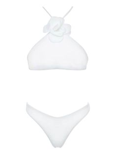 white stretch-design scuba jersey floral appliqué halterneck rear tie fastening crossover shoulder straps sleeveless elasticated underband classic bottoms Be mindful to try on swimwear over your own garments. Sea Clothing, Sea Clothes, White Bathing Suit, Lorenzo Serafini, City Dress, Demi Fine Jewelry, Iconic Bags, Summer Beach Wear, Floral Applique