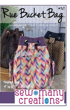 Rue Bucket Bag Pattern by Sew Many Creations Printed Paper Pattern, Bucket Bag Pattern, Pattern Quilt, Machine Sewing, Cork Fabric, Book Quilt, Pretty Bags, Tote Pattern, Paper Pattern