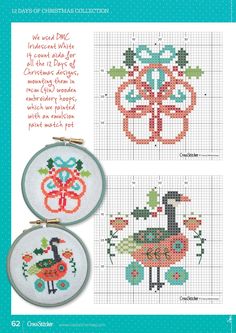 two cross stitch designs with the words christmas collection on them and an image of a bird