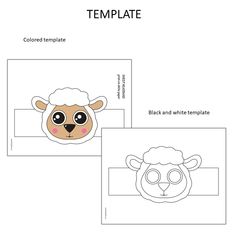 the template for a sheep mask is shown in black and white, with an image of a