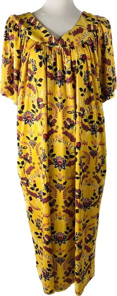 Vintage Anthony Richards Plus Sz 1X Yellow Floral Dress Caftan MuuMuu Tropical | eBay Free Size Short Sleeve Loungewear Dress, Short Sleeve Free Size Loungewear Dress, Casual Yellow Long Sleeve Kaftan, Yellow Long Oversized Dresses, Casual Printed Yellow Kaftan, Yellow Long Casual Kaftan, Casual Yellow Printed Kaftan, Yellow Casual Kaftan For Spring, Casual Long Yellow Kaftan