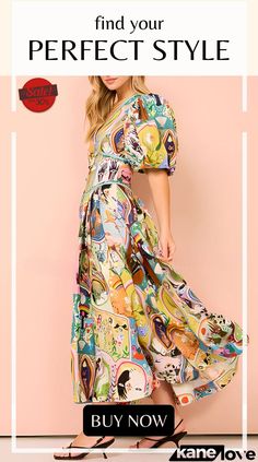 Exquisite Unique Printed V Neck Puff Sleeve Maxi Dress Puff Sleeve Maxi Dress, Short Sleeve Maxi Dresses, Sleeve Maxi Dress, Maxi Dress With Sleeves, Elevate Your Style, Your Style, Puff Sleeve, Your Perfect, Maxi Dress