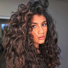 Black Hair With Brown Highlights, Hairstyle 2024, Curly Highlights, Dark Curly Hair, Highlights Curly Hair, Curly Hair Types