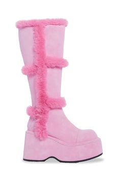 What's New Shoes: Boots, Heels & Platforms Shoes – Dolls Kill Trendy Faux Fur Boots With Round Toe, Pink Faux Leather Winter Boots, Winter Pink Faux Leather Boots, Goth Prep, Shop Dolls, Bratz Aesthetic, Patchwork Boots, Dolls Kill Shoes, Colorful Outfits