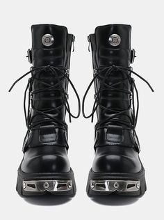 ❤︎Retro metal punk rock platform boots❤︎ Rocker Boots, New Rock Boots, Platform Combat Boots, Punk Rock Outfits, Punk Shoes, Punk Boots, Steel Toe Boots, Black Platform Boots, Punk Rock Fashion