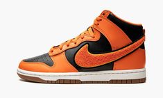 Retro Basketball Shoes, Retro Basketball, Orange Shoes, Nike Dunk High, Dunk High, Nike Brand, Swoosh Logo, Stadium Goods, Black Nike