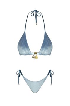 ANNA VELVET BABY BLUE BIKINI | Aanoukis | CULT MIA Gold Embellishment, Summer Bikinis, Blue Swimsuit, Touch Of Gold, Summer Staples, Trendy Style